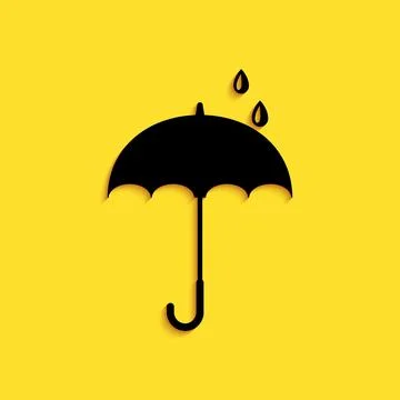 Black Classic elegant opened umbrella icon isolated on yellow background. Rain Stock Illustration