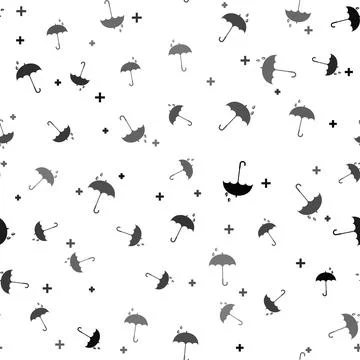 Black Classic elegant opened umbrella icon isolated seamless pattern on white Stock Illustration