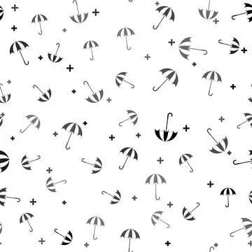 Black Classic elegant opened umbrella icon isolated seamless pattern on white Illustrazione stock