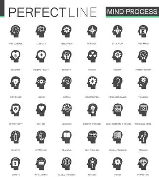 Black classic mind process features web icons set. Thinking, emotions and 스톡 일러스트