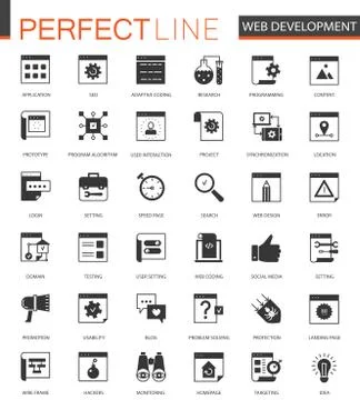 Black classic SEO and development icons set. Stock Illustration