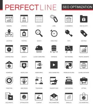 Black classic SEO and development icons set for web. 스톡 일러스트