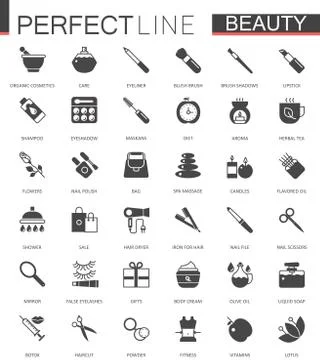 Black classic web icons set. Beauty and cosmetics. Body skin care. Stock Illustration