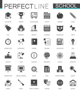 Black classic web School icons set. Illustrazione stock