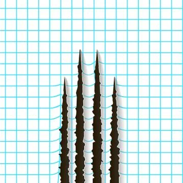 Black claws scratches - vector isolated on squared paper background. Talons cuts Stock Illustration