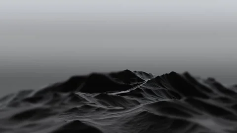 A black cliff horizon against cloudy sky,rocky landscape animation. 3D render Stock Footage 343752837