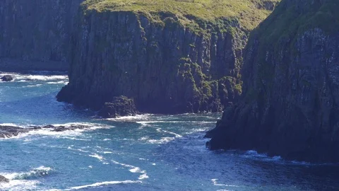 Black Cliffs and Blue Ocean Causeway Coast Northern Ireland Stock Footage 97878822