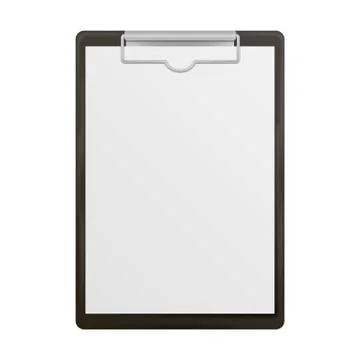Black clipboard with blank white sheet attached on white background. Vector i 스톡 일러스트