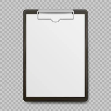 Black clipboard with blank white sheet attached on transparent background. Ve Stock Illustration