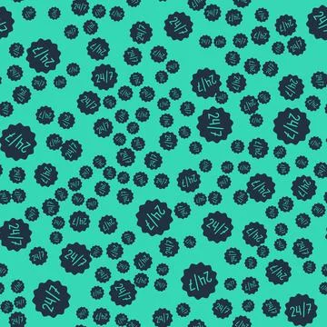 Black Clock 24 hours icon isolated seamless pattern on green background. All day Stock Illustration