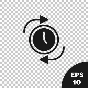Black Clock with arrow icon isolated on transparent background. Time symbol 스톡 일러스트