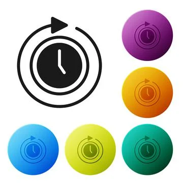 Black Clock with arrow icon isolated on white background. Time symbol. Clockwise Stock Illustration