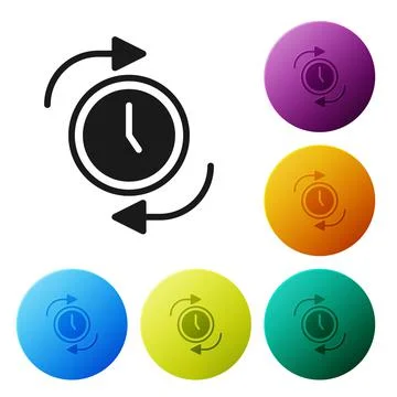 Black Clock with arrow icon isolated on white background. Time symbol. Clockwise Stock Illustration