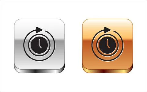 Black Clock with arrow icon isolated on white background. Time symbol. Clockwise Stock Illustration