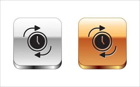 Black Clock with arrow icon isolated on white background. Time symbol. Clockwise Stock Illustration