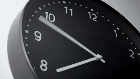 Black Clock Face from 8 to 2 hours changed focus Stock Footage