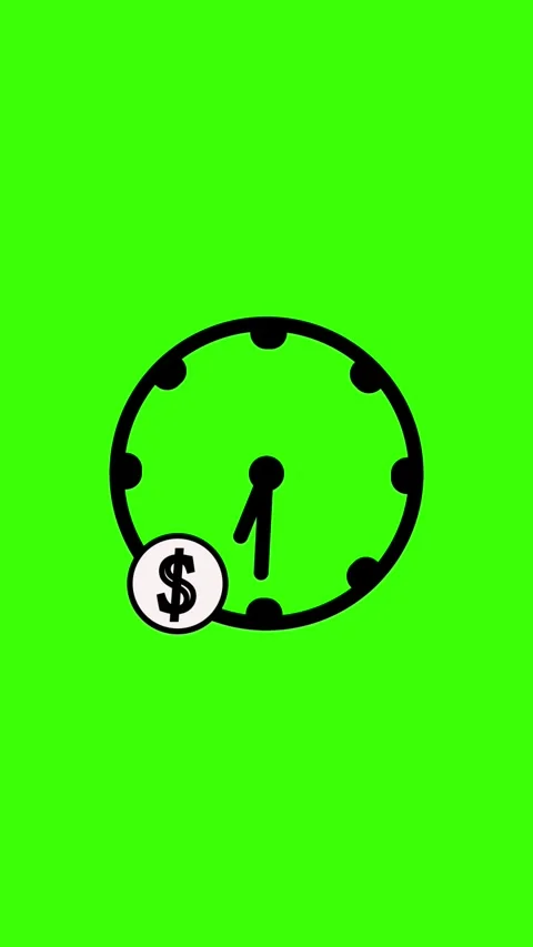 Black clock icon with dollar coin on green background visualizes time and m.. Stock-Footage 344862317