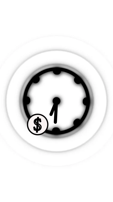 Black clock icon with dollar coin on white background visualizes time and m.. Stock-Footage 344862338