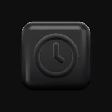 Black Clock Icon. Isolated 3D Square App Button Stock Illustration