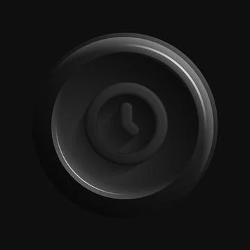 Black Clock Icon. Isolated 3D Round App Button Stock Illustration