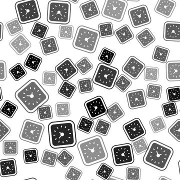 Black Clock icon isolated seamless pattern on white background. Time symbol 스톡 일러스트