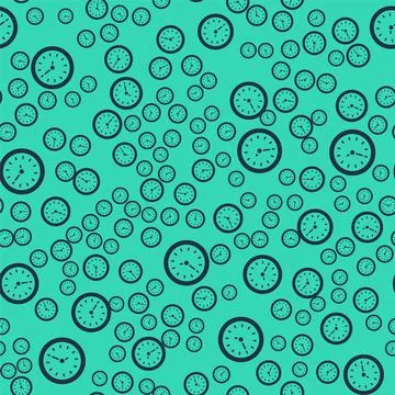 Black Clock icon isolated seamless pattern on green background. Time symbol Illustrazione stock