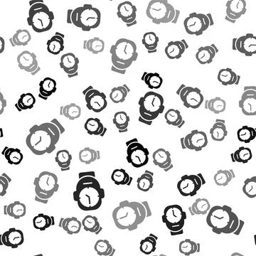 Black Clock icon isolated seamless pattern on white background. Time symbol 스톡 일러스트