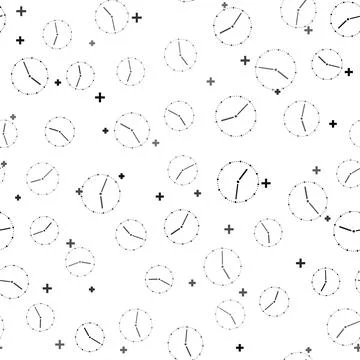 Black Clock icon isolated seamless pattern on white background. Time symbol 스톡 일러스트