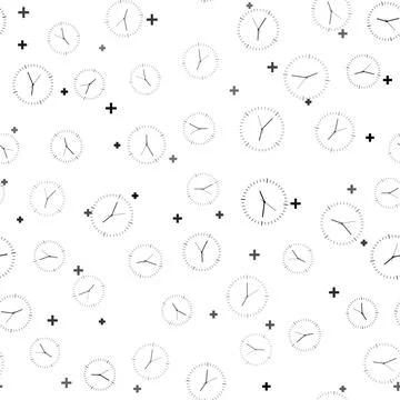 Black Clock icon isolated seamless pattern on white background. Time icon 스톡 일러스트