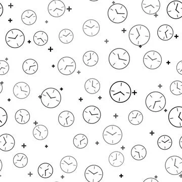 Black Clock icon isolated seamless pattern on white background. Time symbol Stock Illustration