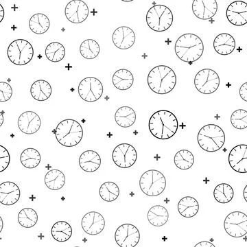 Black Clock icon isolated seamless pattern on white background. Time symbol Stock Illustration