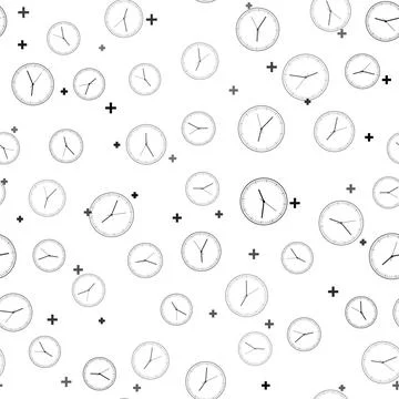 Black Clock icon isolated seamless pattern on white background. Time icon Stock Illustration