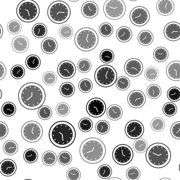 Black Clock icon isolated seamless pattern on white background. Time symbol.. Stock Illustration