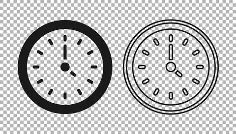 Black Clock icon isolated on transparent background. Time symbol. Vector Illustrazione stock