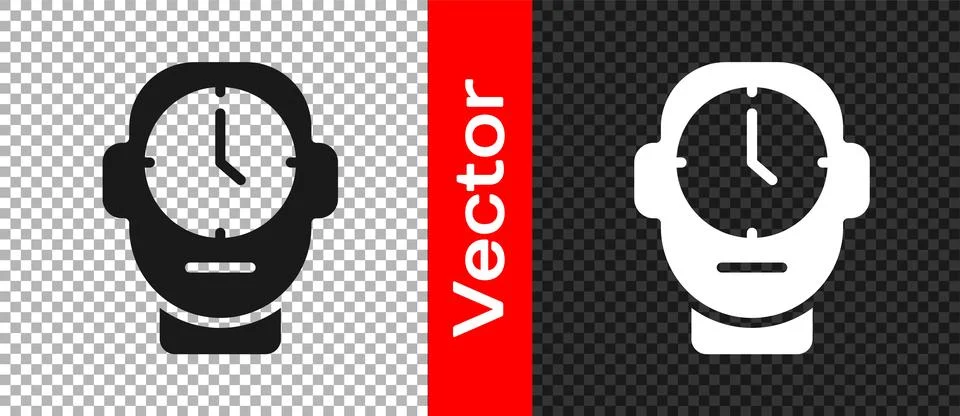 Black Clock icon isolated on transparent background. Time symbol.  Vector Illustrazione stock