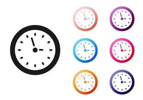 Black Clock icon isolated on white background. Time symbol. Set icons colorful 스톡 일러스트