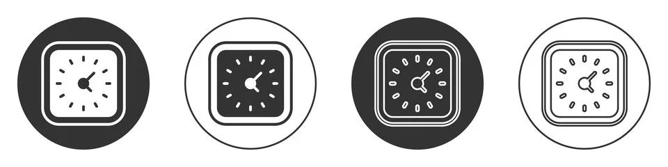 Black Clock icon isolated on white background. Time symbol. Circle button Stock Illustration