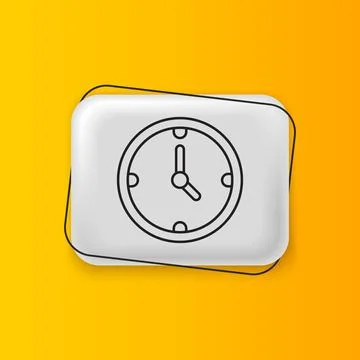 Black Clock icon isolated on yellow background. Time symbol. Silver rectang.. Stock Illustration