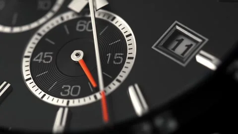 The black clock tells the time lapse. Macro of black Dial wrist watches. Video stock 255483367