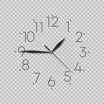 Black Clock on transparent background. Clock icon vector. Stock Illustration