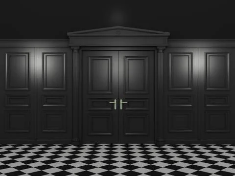 Black closed double doors Stock Illustration