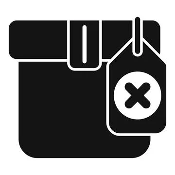 Black closed parcel box with attached tag icon showing rejected package Stock Illustration