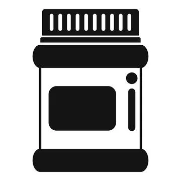 Black closed plastic bottle with label for pills, vitamins or supplements Stock Illustration