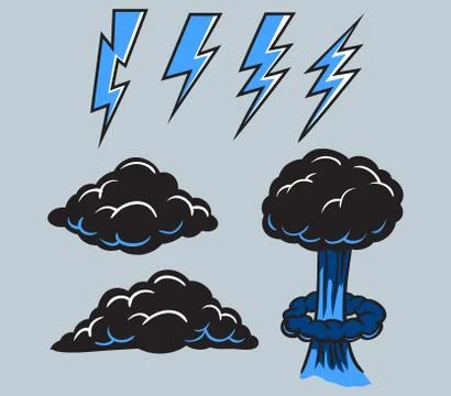 Black Cloud And Bolt Collection Stock Illustration