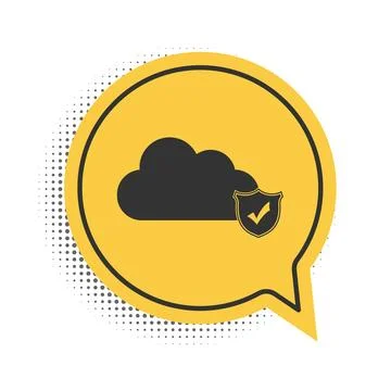 Black Cloud and shield with check mark icon isolated on white background. Cloud 스톡 일러스트