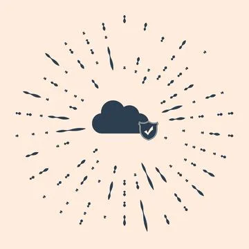 Black Cloud and shield with check mark icon isolated on beige background. Cloud イラスト素材