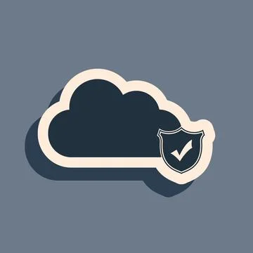 Black Cloud and shield with check mark icon isolated on grey background. Cloud イラスト素材