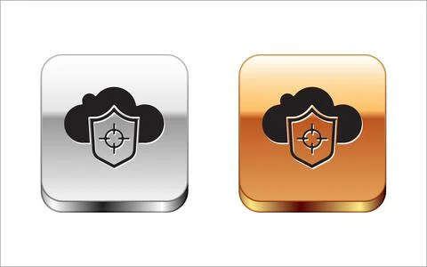 Black Cloud and shield icon isolated on white background. Cloud storage data イラスト素材