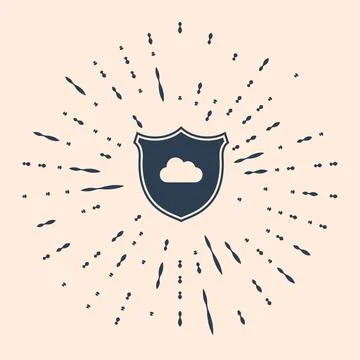 Black Cloud and shield icon isolated on beige background. Cloud storage data Illustrazione stock
