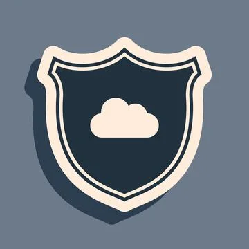Black Cloud and shield icon isolated on grey background. Cloud storage data Illustrazione stock
